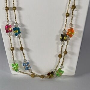 Multicolor beaded color lengthy necklace / gold tone/ 64 in length